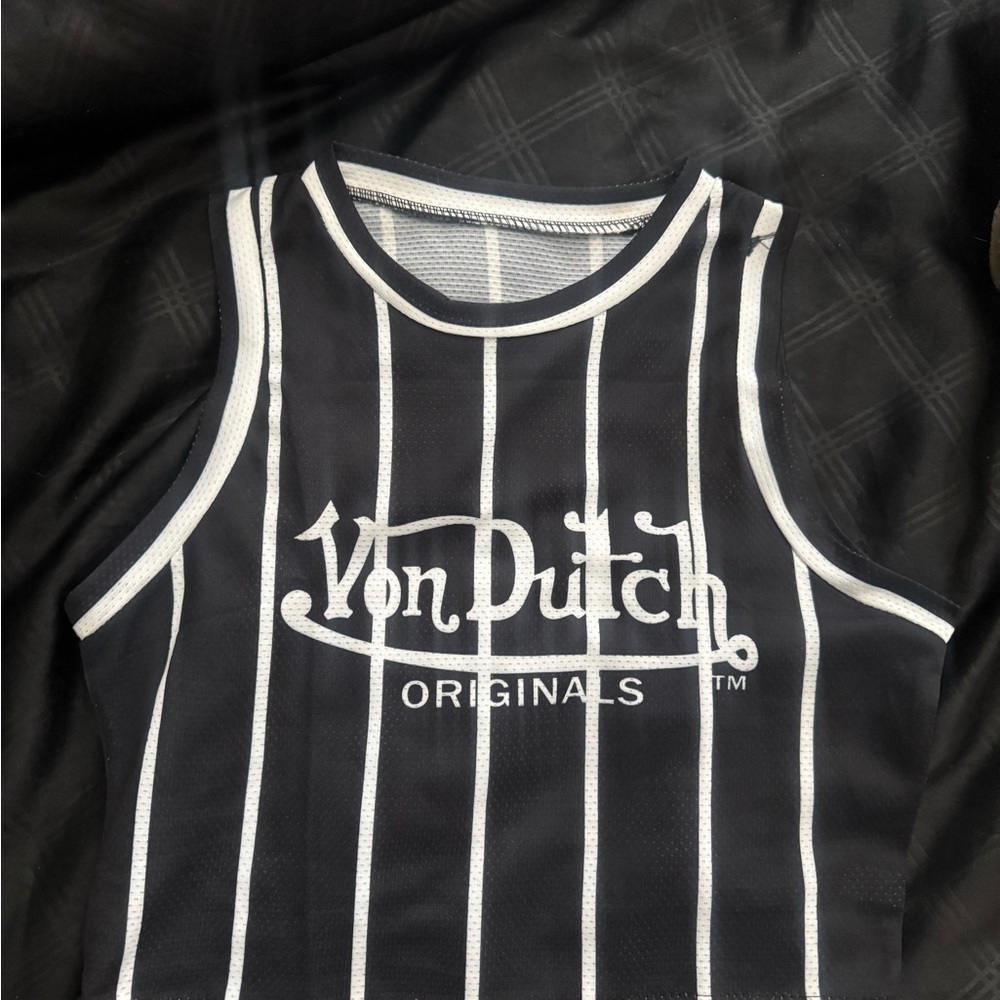 Von Dutch Black and White Striped Tank